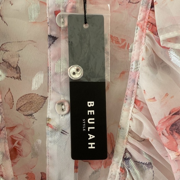 NWT Beulah Style Sheer Floral Ruffle Blouse - Picture 4 of 5